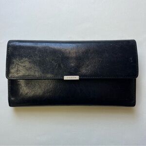 Vintage Coach Black Leather Lexington Water Buffalo Tri-Fold Long Wallet
